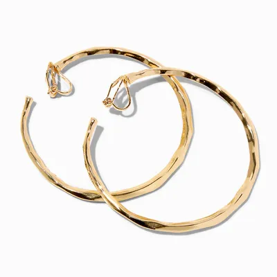 Gold-tone 60MM Molten Clip-on Hoop Earrings