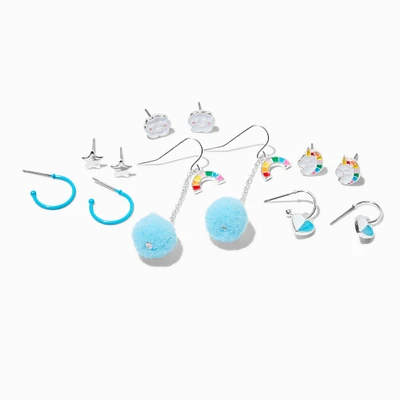 Rainbow Unicorn Pom Pom Earrings Set - 6 Pack