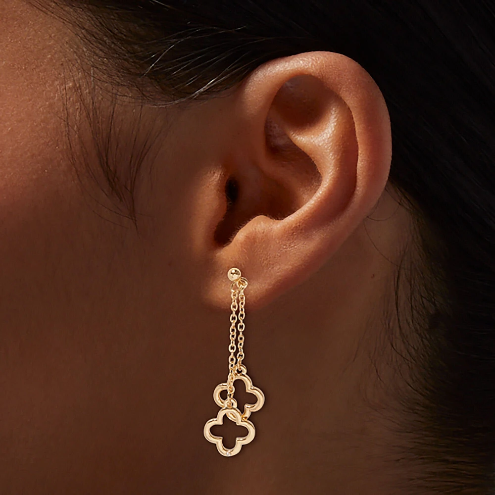 Gold-tone Double Clover Drop Earrings