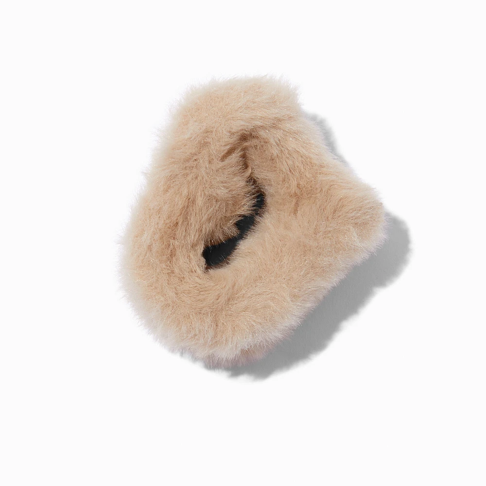 Tan Furry Medium Heart Hair Claw