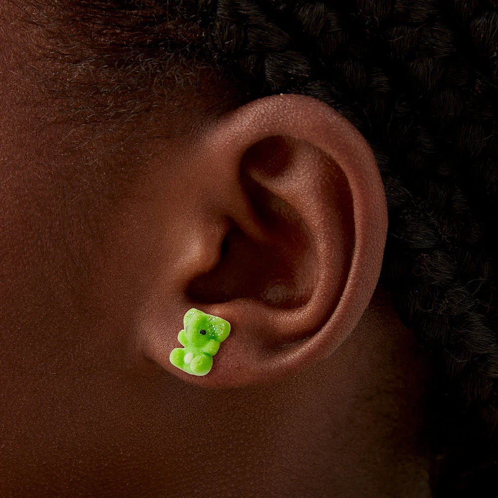 Green Fuzzy Elephant Stud Earrings