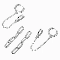 Silver-tone Paper Clip Chain Connector Earring Set - 3 Pack