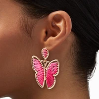 Pink Threader Butterfly 2" Drop Earrings