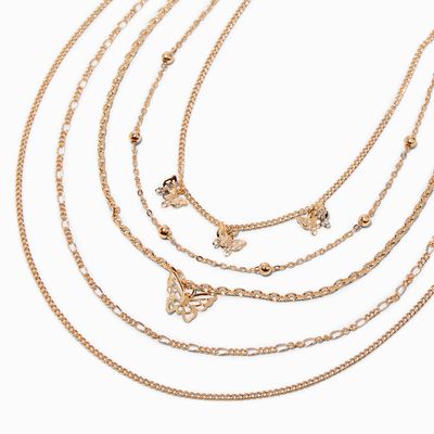 Gold Delicate Butterfly Multi-Strand Necklace