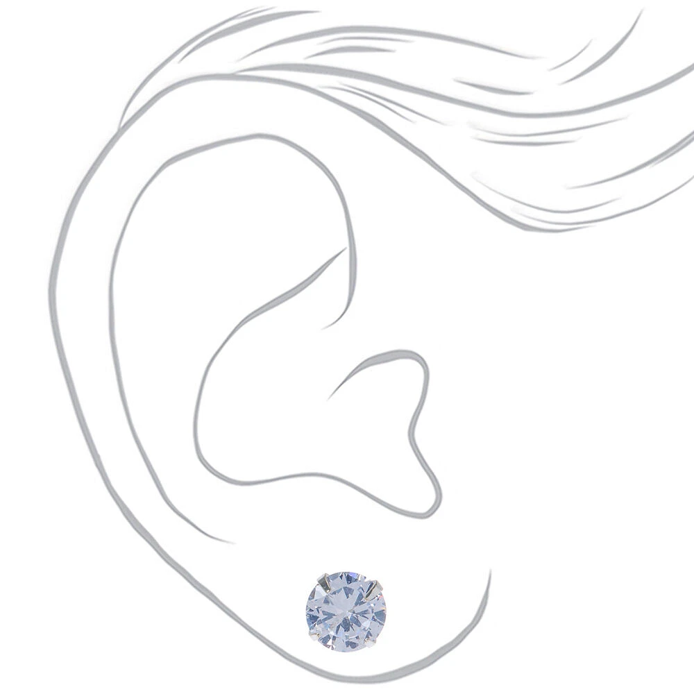 Silver-tone Cubic Zirconia 5mm, 7mm, & 9mm Round Stud Earrings - 3 Pack