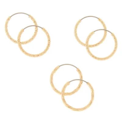 Gold 15MM Textured Hoop Earrings - 3 Pack