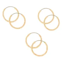 Gold 15MM Textured Hoop Earrings - 3 Pack