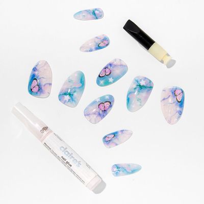 Pastel Marble Butterfly Stiletto Vegan Faux Nail Set (24 Pack)