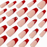 Star Bling Red Tip Squareletto Vegan Faux Nail Set - 24 Pack