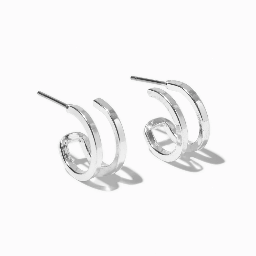 Silver 15MM Double Hoop Earrings