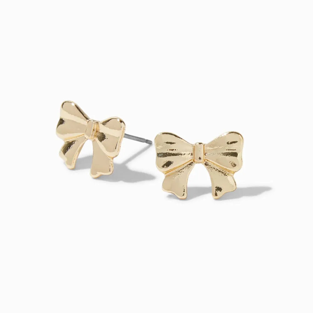 Gold-Tone Rhinestone Bow 1 Drop Earrings