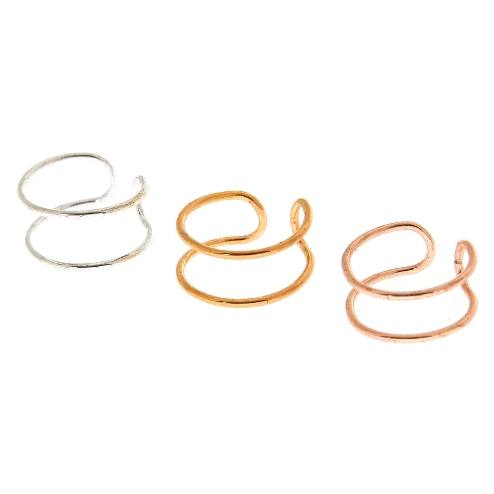 Mixed Metal Thin Wire Ear Cuffs - 3 Pack