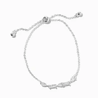 Silver-tone Cubic Zirconia Mixed Geometric Bolo Bracelet