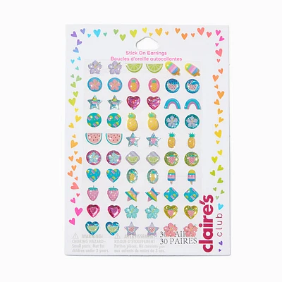 Claire's Club Summer Stick On Earrings - 30 Pack