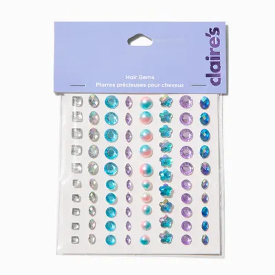 Purple & Blue Assorted Crystal Hair Gems - 80 Pack
