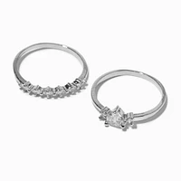 Silver-tone Cubic Zirconia Heart Rings - 2 Pack