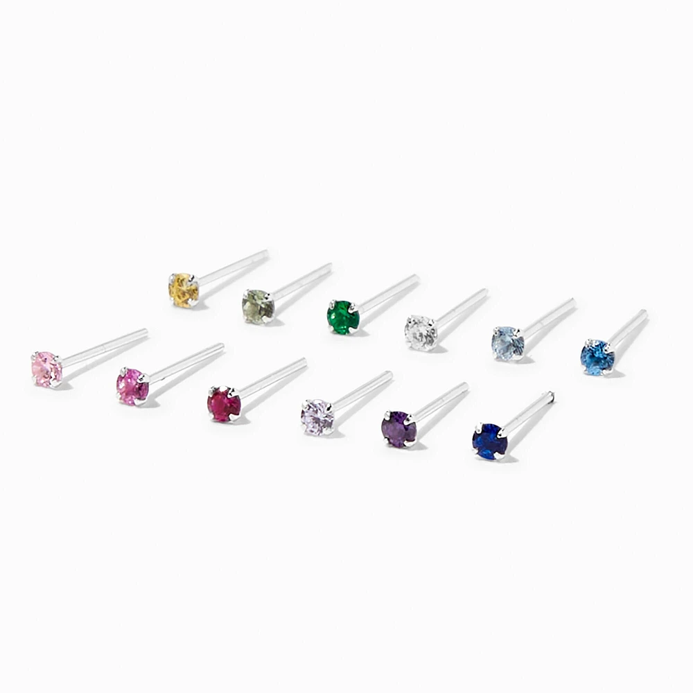 22G Sterling Silver Rainbow Crystal Nose Studs