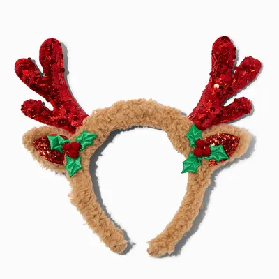 Sequin Reindeer Antlers Furry Headband