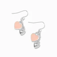 Peach Hearts Silver-tone 1" Drop Earrings