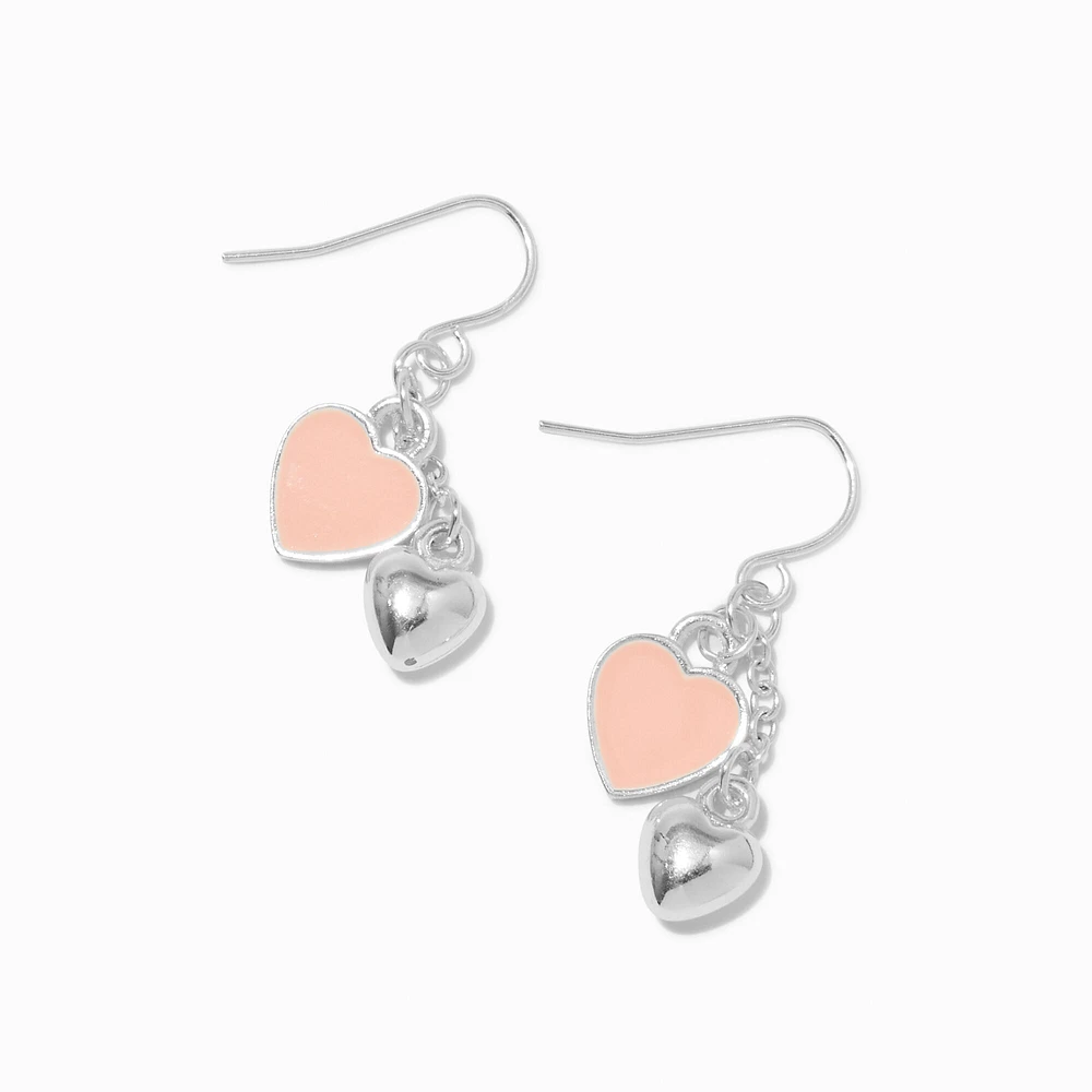 Peach Hearts Silver-tone 1" Drop Earrings