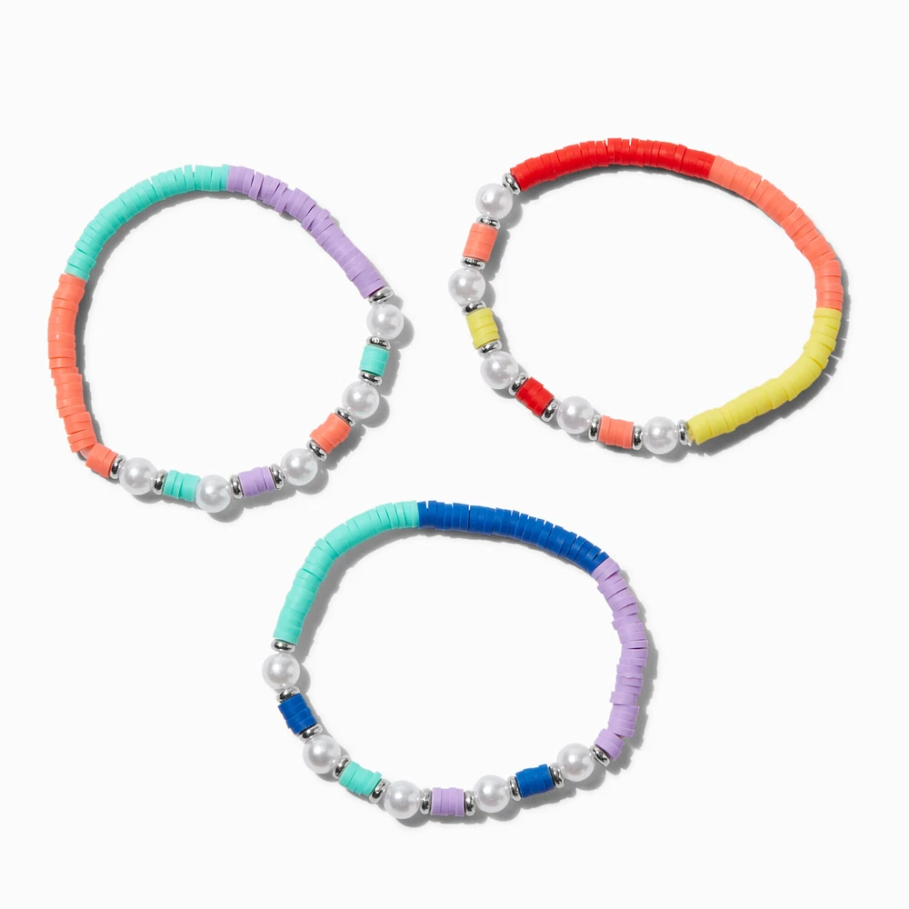 Claire's Club Pearl Rainbow Disc Beaded Stretch Bracelets - 3 Pack