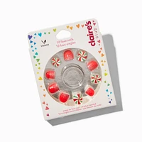 Claire's Club Red Lollipop Square Press On Vegan Faux Nail Set - 10 Pack