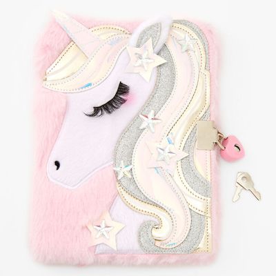 Icy Pink Unicorn Plush Lock Diary