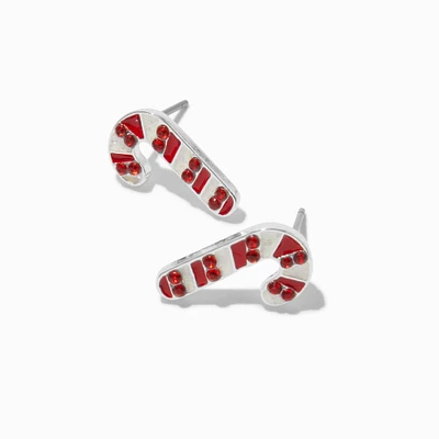 Rhinestone Candy Cane Stud Earrings