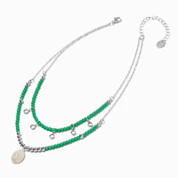 Green Beaded Multi-Strand Pearl Pendant Necklace