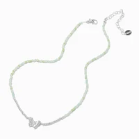 Silver-tone Butterfly Seed Bead Pendant Necklace