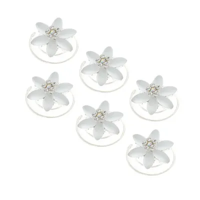 Frosted Flower Hair Spinners - White, 6 Pack