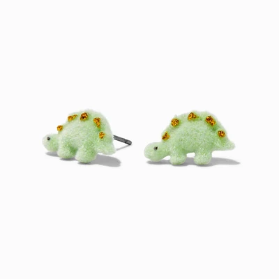 Green Fuzzy Dinosaur Stud Earrings