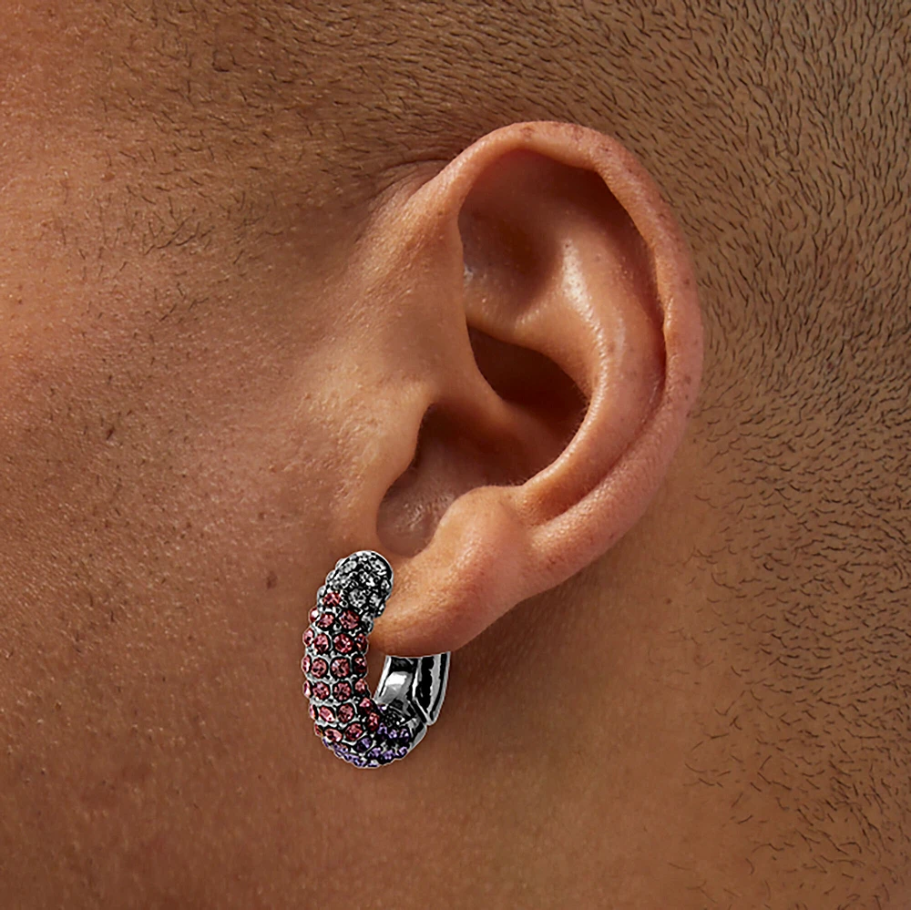 Silver-tone, Purple & Pink Ombré Hoop Earrings