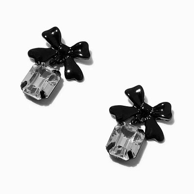 Black Bow Crystal 0.75" Drop Earrings