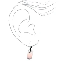 Silver 1" Bubble Tea Drop Earrings - Light Pink