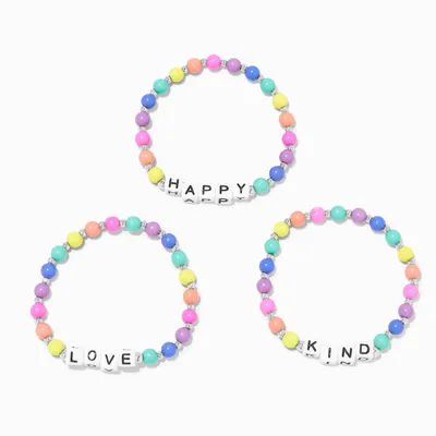 Claire's Club Rainbow Bead Word Stretch Bracelets - 3 Pack
