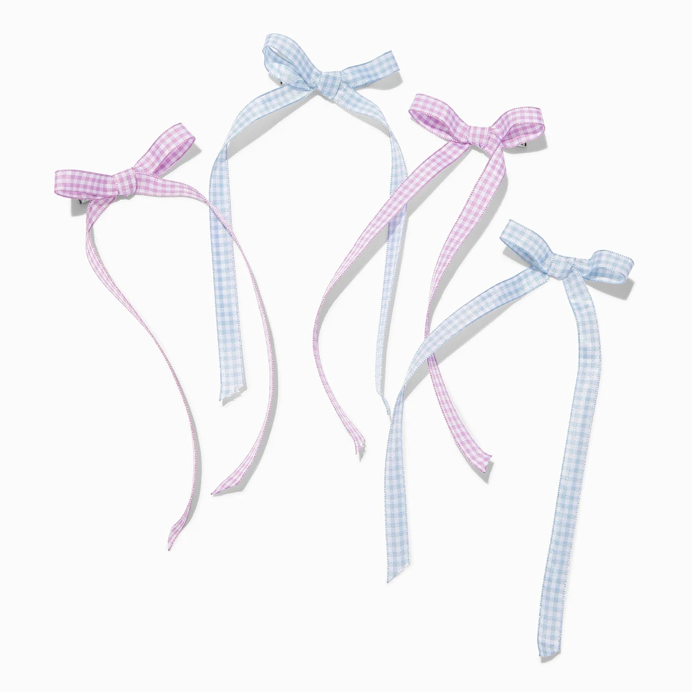 Claire's Club Pastel Gingham Hair Bow Clips - 4 Pack