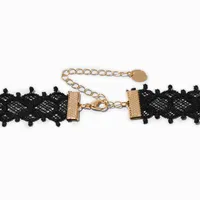 Black Lace & Gold-tone Chains Choker Necklace