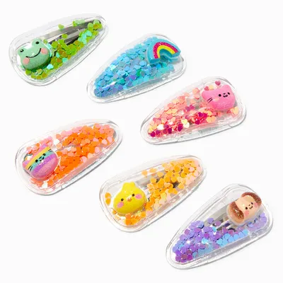 Claire's Club Pastel Glitter Critter Shaker Snap Hair Clips - 6 Pack