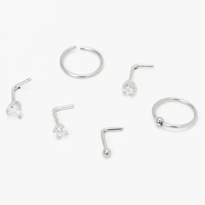 Silver 20G Star Heart Mixed Nose Rings - 6 Pack