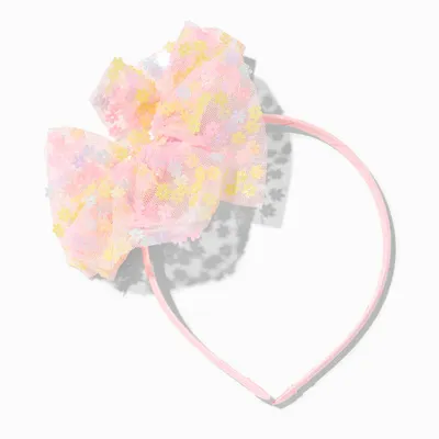 Claire's Club Pink Sequin Daisy Tulle Bow Headband