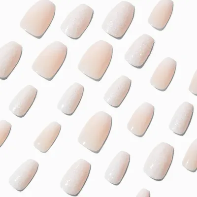 Simple Glitter Nude Coffin Faux Nail Set - 24 Pack