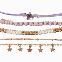 Gold-tone Celestial Beaded & Purple Woven Bracelet Set - 5 Pack