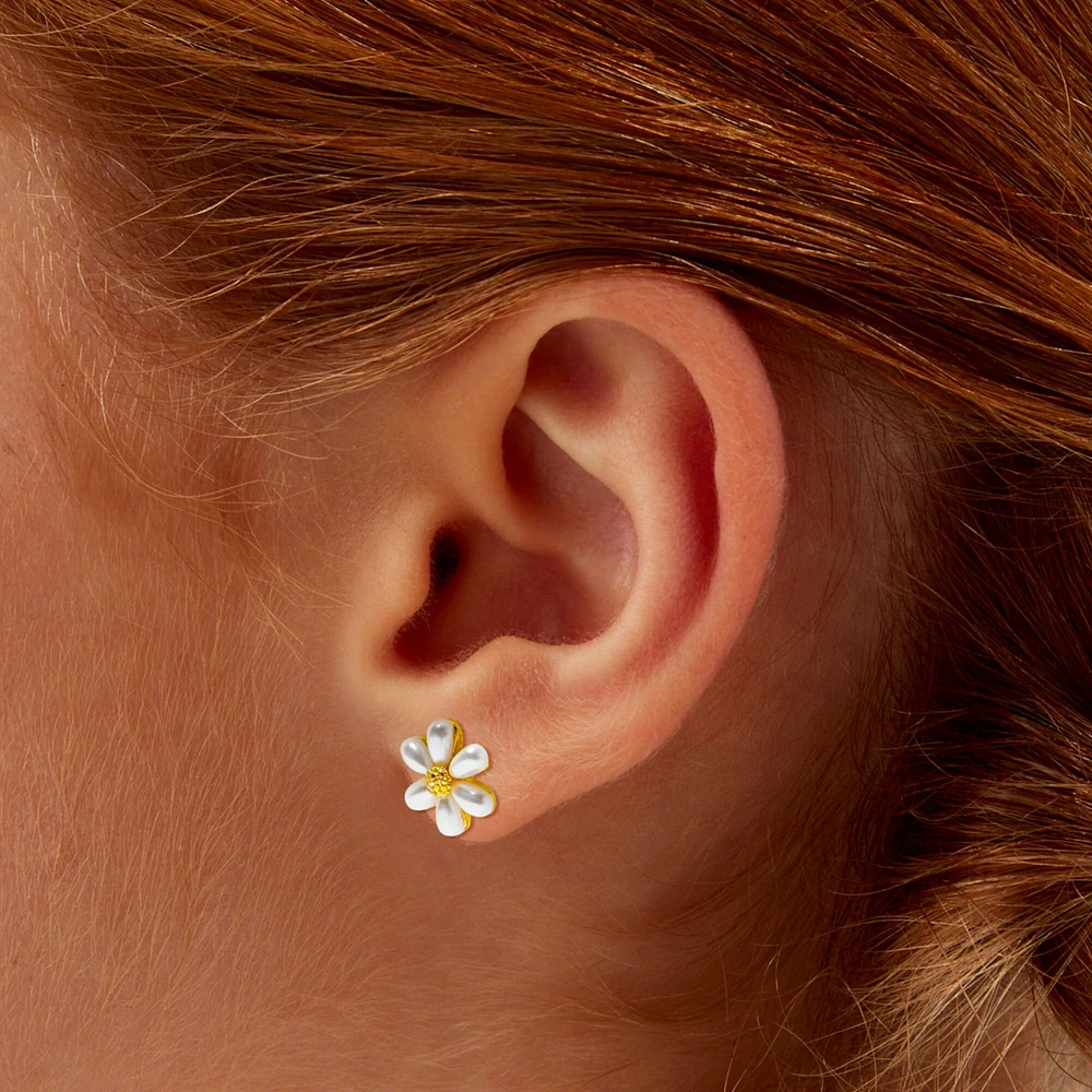 Gold Pearl Daisy Stud Earrings