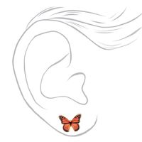 Gold Monarch Butterfly Stud Earrings - Orange