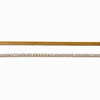 Gold-tone Stainless Steel Cubic Zirconia Snake & Cup Chain Bracelets - 2 Pack