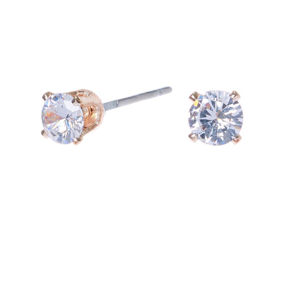 Rose Gold Cubic Zirconia Round Stud Earrings - 4MM