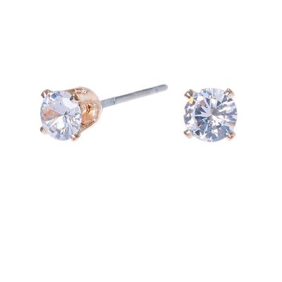 Rose Gold Cubic Zirconia Round Stud Earrings - 4MM