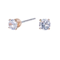 Rose Gold-tone Cubic Zirconia 4MM Round Stud Earrings