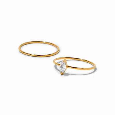 Gold-tone Stainless Steel Cubic Zirconia Marquise Ring Set - 2 Pack